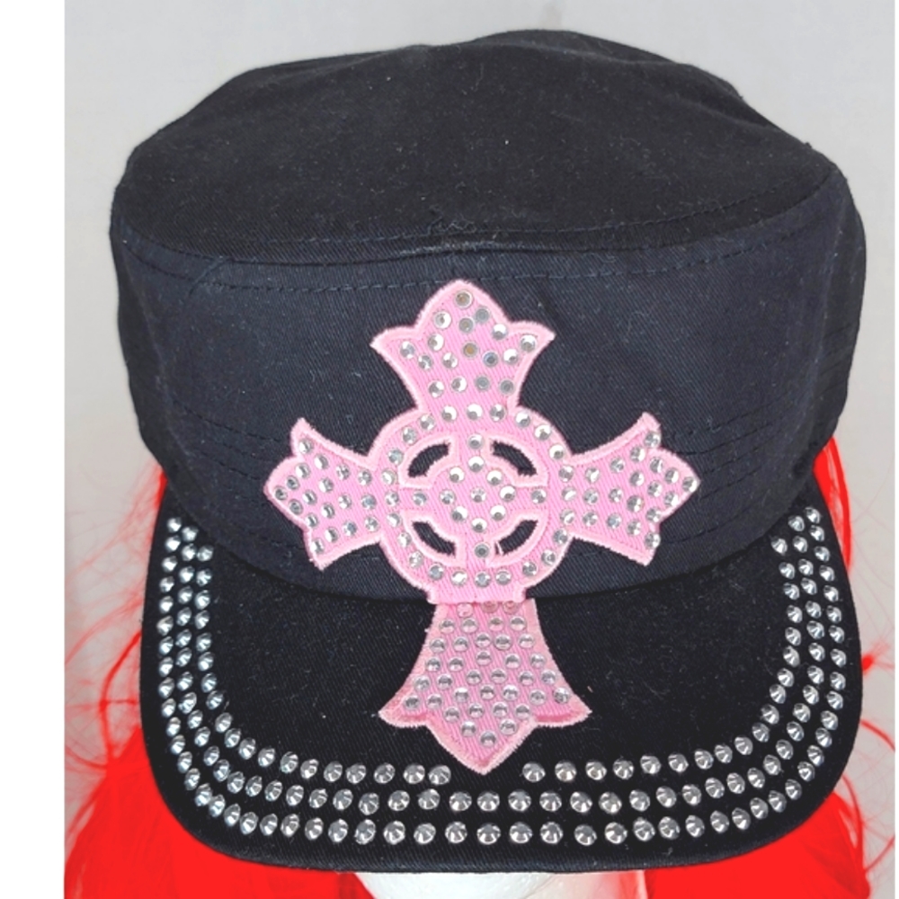 ``H25716 NWT Professional Style Rhinestone Cadet Pink Cross Hat